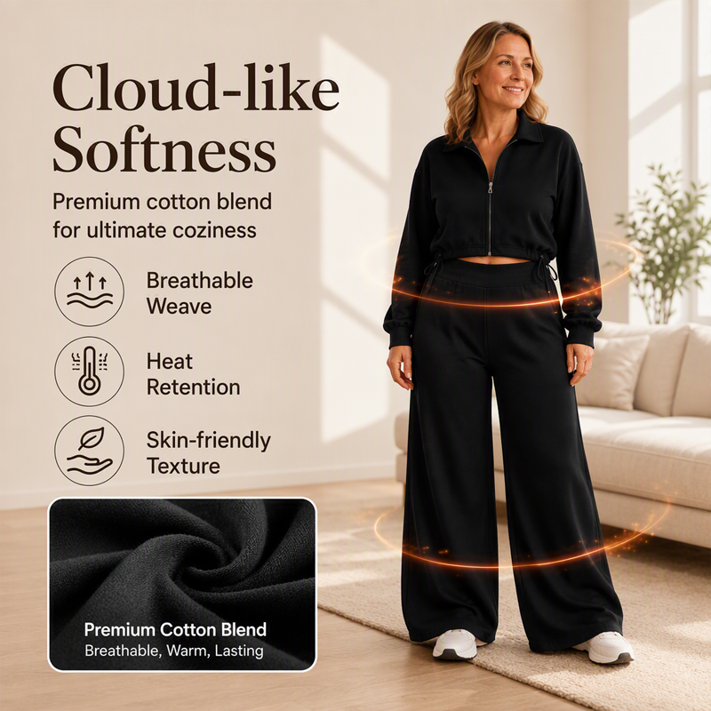✨ Relaxed & Put-Together | Women’s Cropped Zip-Up & Wide-Leg Pants 2-Piece Set