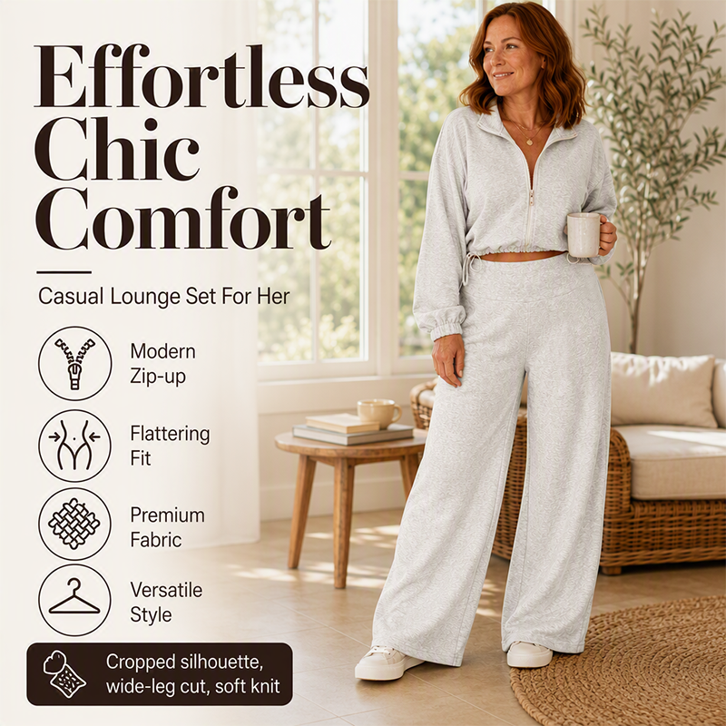 ✨ Relaxed & Put-Together | Women’s Cropped Zip-Up & Wide-Leg Pants 2-Piece Set