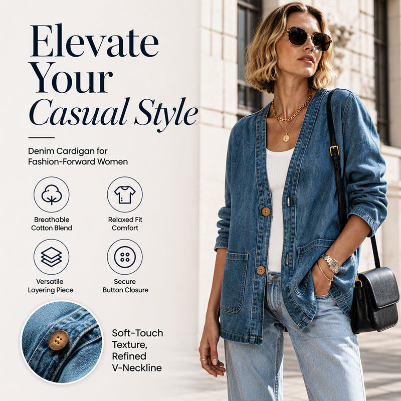 👖 Denim Made Easy | Women’s V-Neck Denim Cardigan