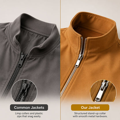 Men's Casual Solid Color Stand Collar Zip Jacket