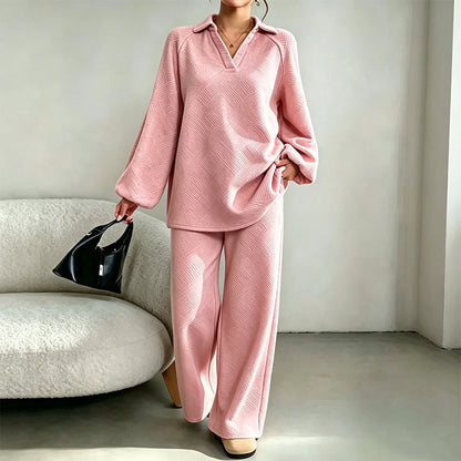 ✨ Textured Ease | Women’s Relaxed Wide-Leg 2-Piece Set