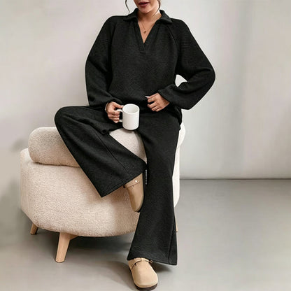 ✨ Textured Ease | Women’s Relaxed Wide-Leg 2-Piece Set