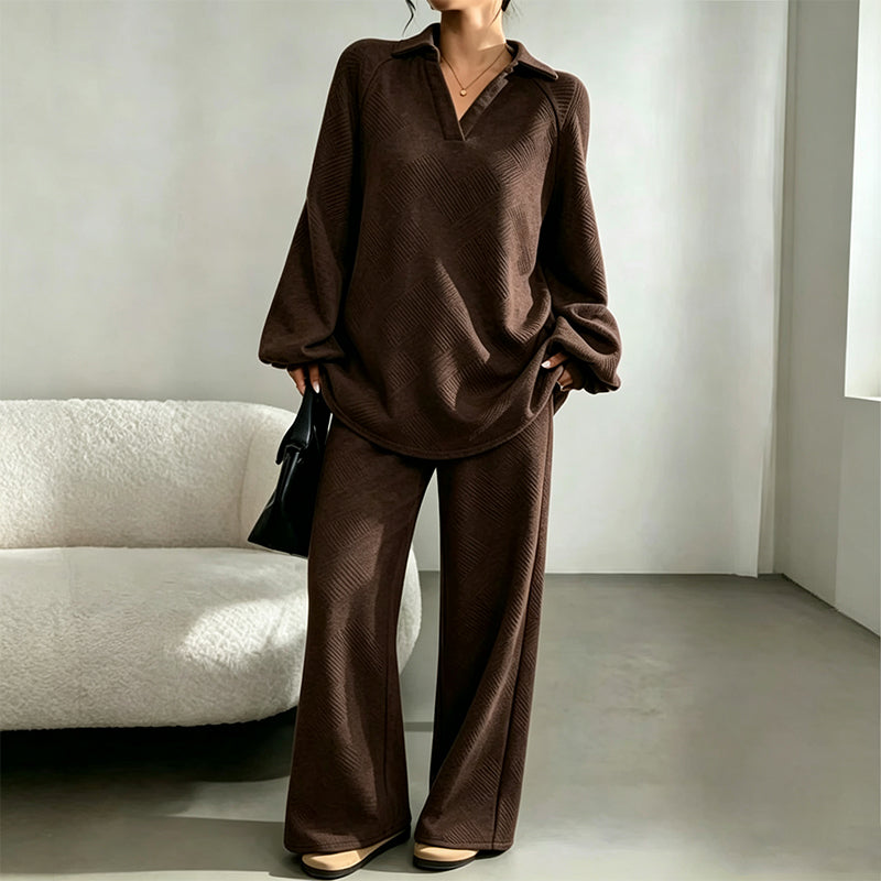 ✨ Textured Ease | Women’s Relaxed Wide-Leg 2-Piece Set