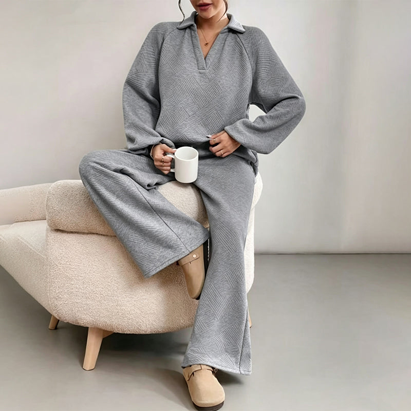 ✨ Textured Ease | Women’s Relaxed Wide-Leg 2-Piece Set