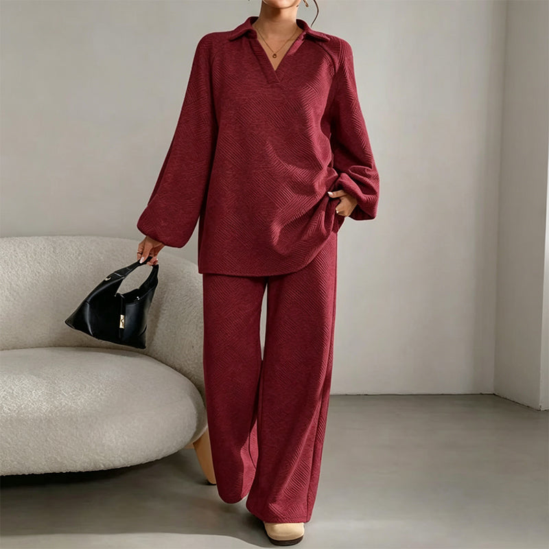 ✨ Textured Ease | Women’s Relaxed Wide-Leg 2-Piece Set