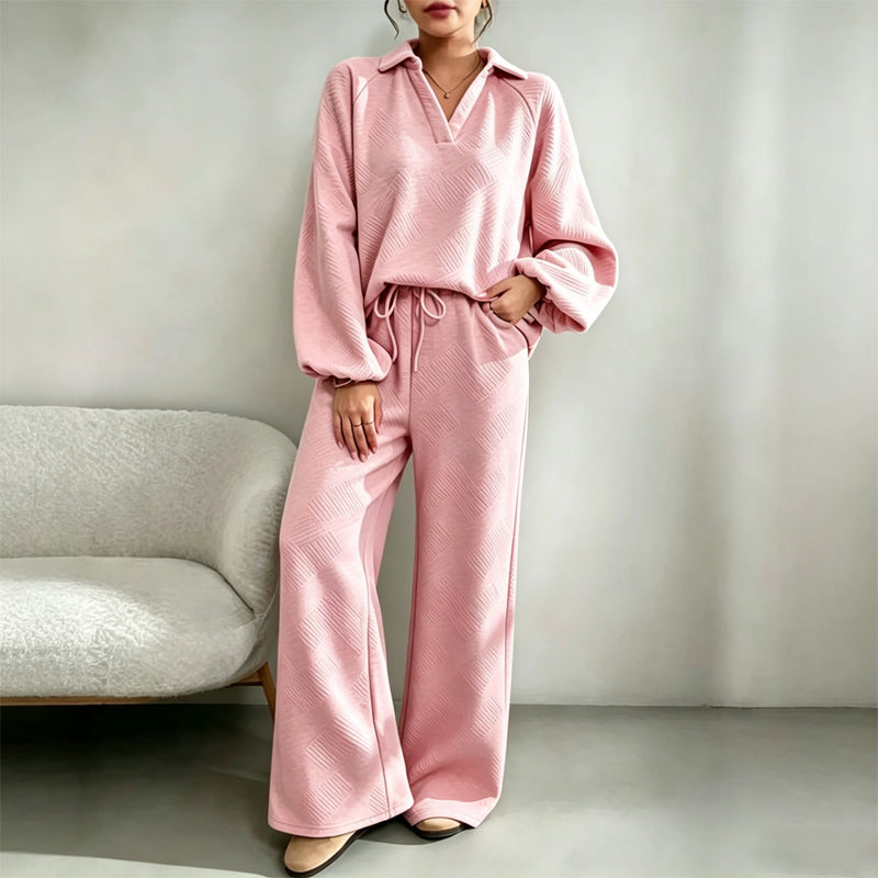 ✨ Textured Ease | Women’s Relaxed Wide-Leg 2-Piece Set