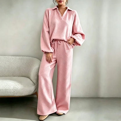 ✨ Textured Ease | Women’s Relaxed Wide-Leg 2-Piece Set
