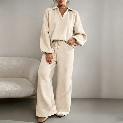 ✨ Textured Ease | Women’s Relaxed Wide-Leg 2-Piece Set