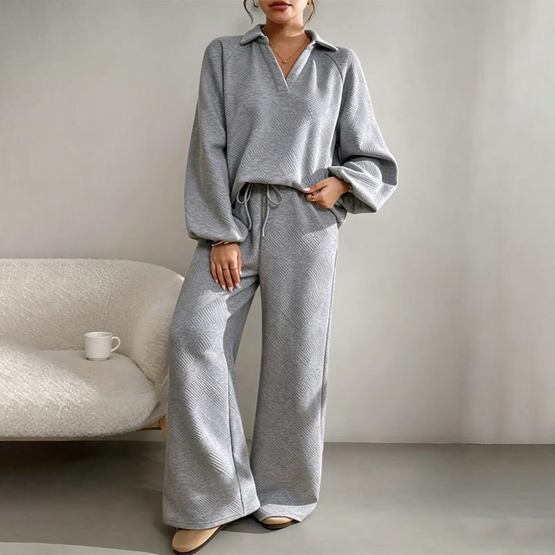 ✨ Textured Ease | Women’s Relaxed Wide-Leg 2-Piece Set