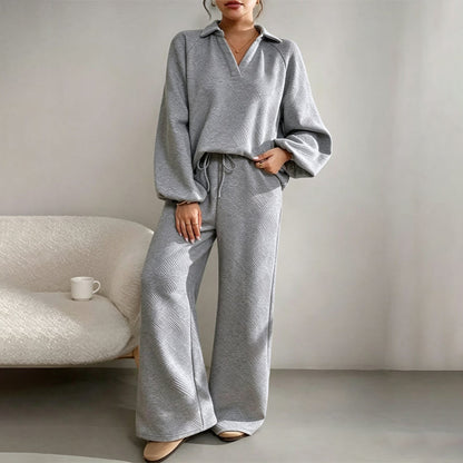 ✨ Textured Ease | Women’s Relaxed Wide-Leg 2-Piece Set