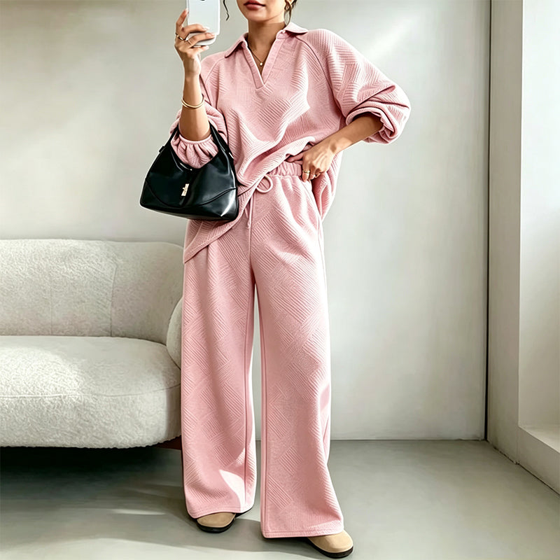 ✨ Textured Ease | Women’s Relaxed Wide-Leg 2-Piece Set