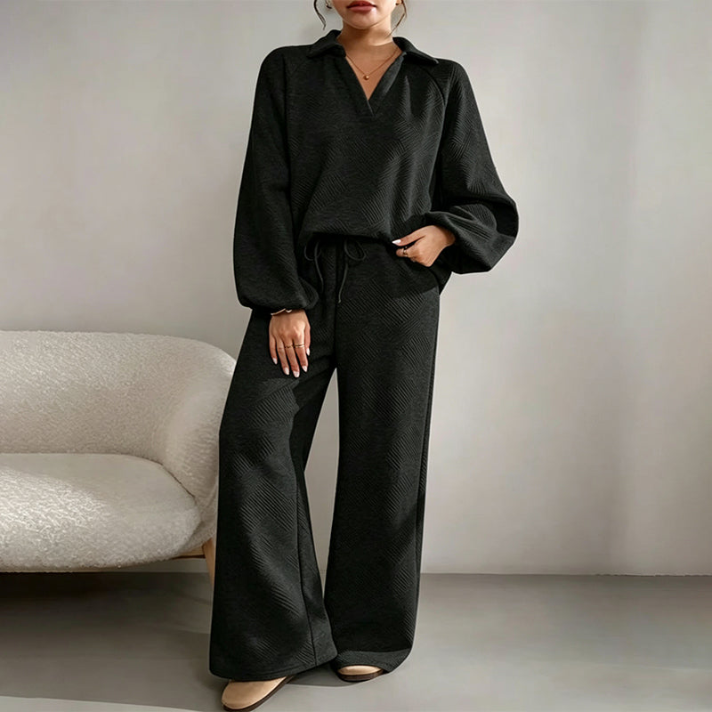 ✨ Textured Ease | Women’s Relaxed Wide-Leg 2-Piece Set