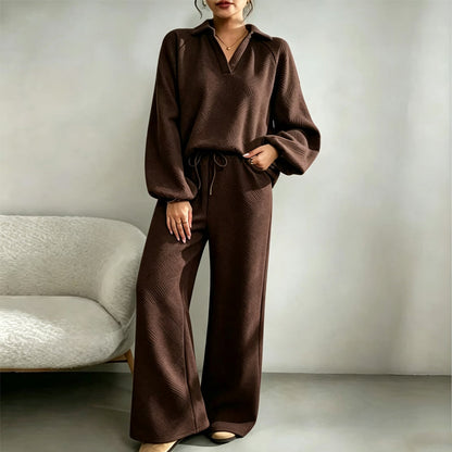 ✨ Textured Ease | Women’s Relaxed Wide-Leg 2-Piece Set