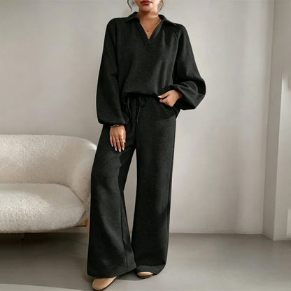 ✨ Textured Ease | Women’s Relaxed Wide-Leg 2-Piece Set