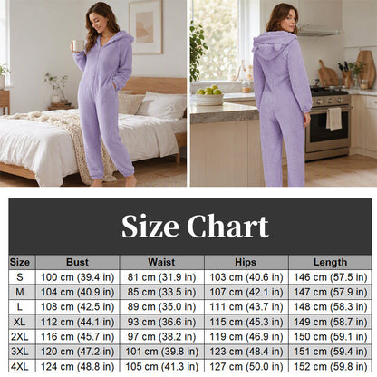 ☁️ Head-to-Toe Cozy | Women’s Sherpa Hooded Onesie with Cute Ear Detail
