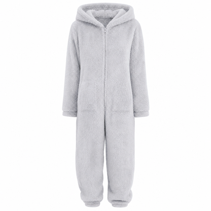 ☁️ Head-to-Toe Cozy | Women’s Sherpa Hooded Onesie with Cute Ear Detail