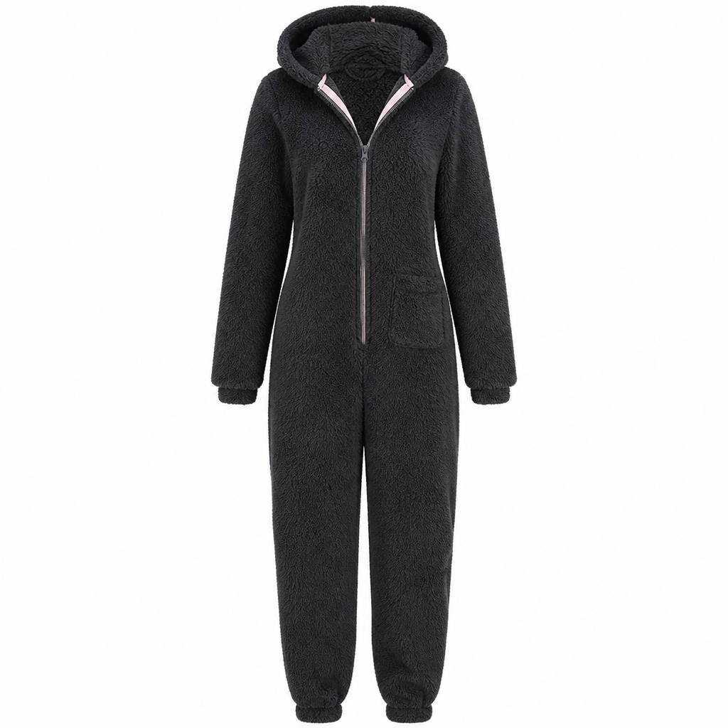 ☁️ Head-to-Toe Cozy | Women’s Sherpa Hooded Onesie with Cute Ear Detail