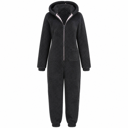 ☁️ Head-to-Toe Cozy | Women’s Sherpa Hooded Onesie with Cute Ear Detail