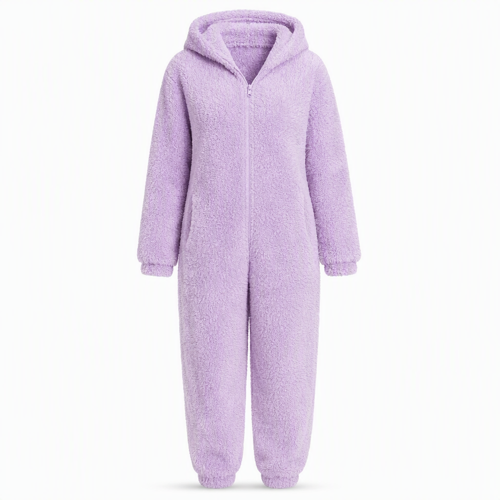 ☁️ Head-to-Toe Cozy | Women’s Sherpa Hooded Onesie with Cute Ear Detail