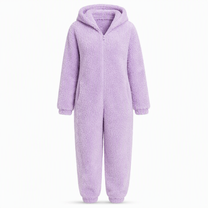 ☁️ Head-to-Toe Cozy | Women’s Sherpa Hooded Onesie with Cute Ear Detail
