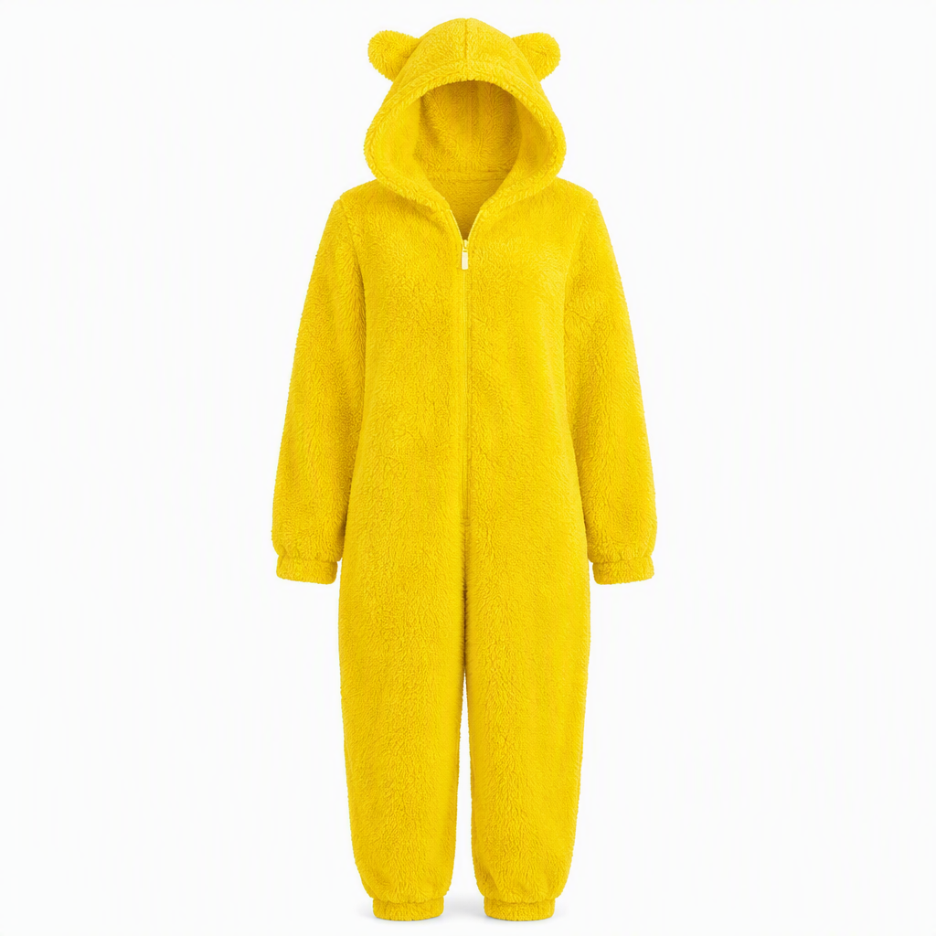 ☁️ Head-to-Toe Cozy | Women’s Sherpa Hooded Onesie with Cute Ear Detail