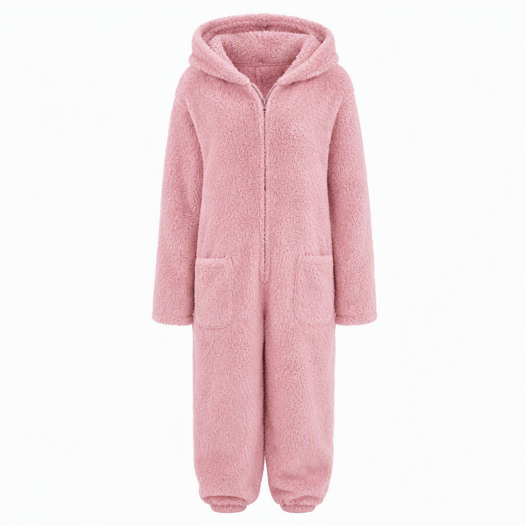 ☁️ Head-to-Toe Cozy | Women’s Sherpa Hooded Onesie with Cute Ear Detail