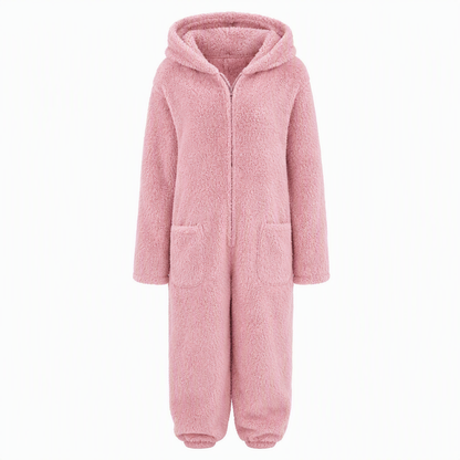☁️ Head-to-Toe Cozy | Women’s Sherpa Hooded Onesie with Cute Ear Detail