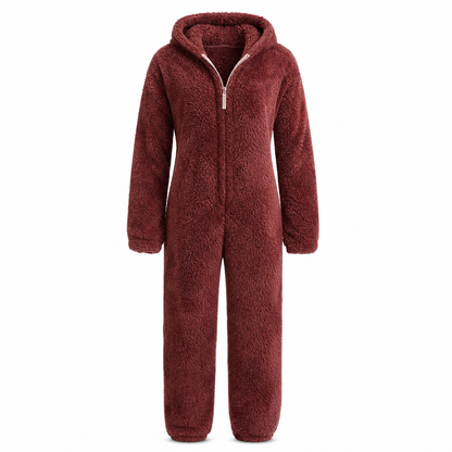 ☁️ Head-to-Toe Cozy | Women’s Sherpa Hooded Onesie with Cute Ear Detail