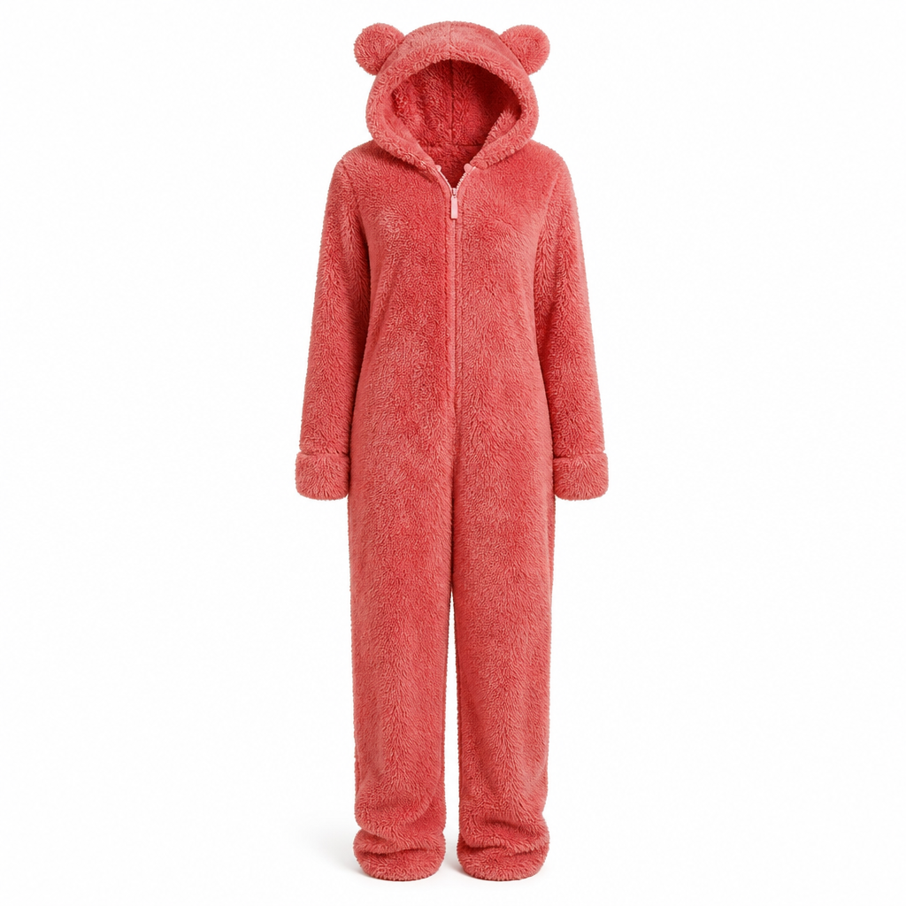 ☁️ Head-to-Toe Cozy | Women’s Sherpa Hooded Onesie with Cute Ear Detail