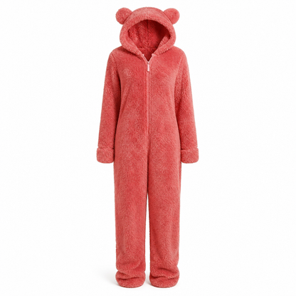 ☁️ Head-to-Toe Cozy | Women’s Sherpa Hooded Onesie with Cute Ear Detail