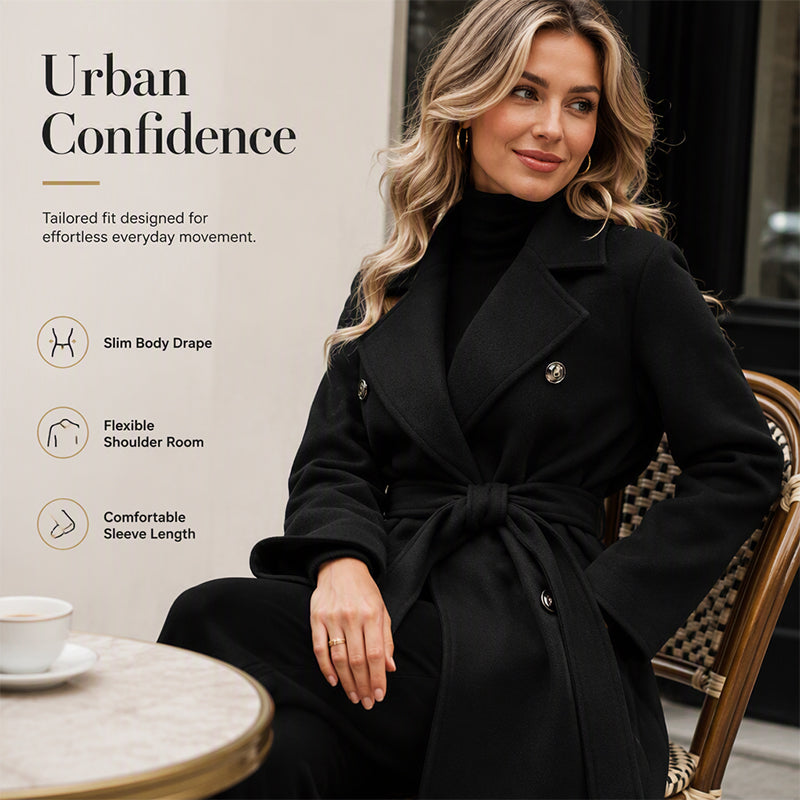 ✨ Timeless Tailoring | Women’s Double-Breasted Longline Trench Coat with Belt