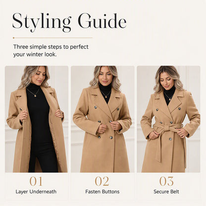 ✨ Timeless Tailoring | Women’s Double-Breasted Longline Trench Coat with Belt