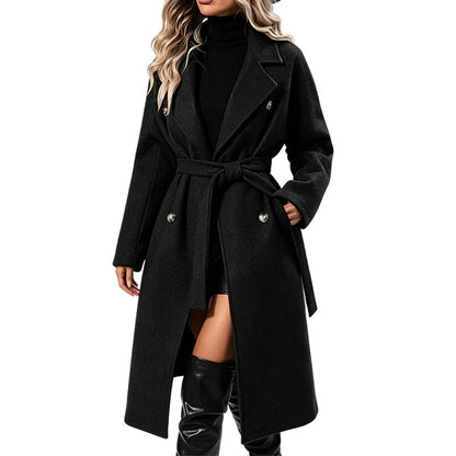✨ Timeless Tailoring | Women’s Double-Breasted Longline Trench Coat with Belt
