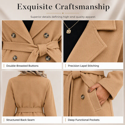 ✨ Timeless Tailoring | Women’s Double-Breasted Longline Trench Coat with Belt