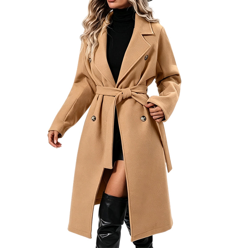 ✨ Timeless Tailoring | Women’s Double-Breasted Longline Trench Coat with Belt
