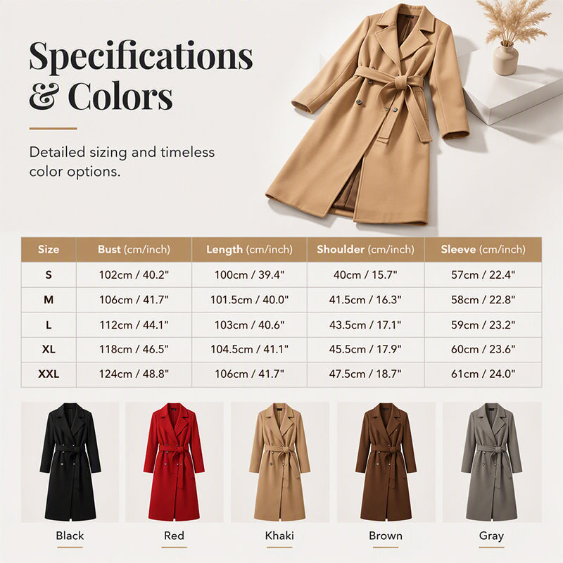 ✨ Timeless Tailoring | Women’s Double-Breasted Longline Trench Coat with Belt