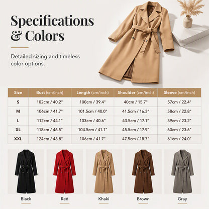 ✨ Timeless Tailoring | Women’s Double-Breasted Longline Trench Coat with Belt