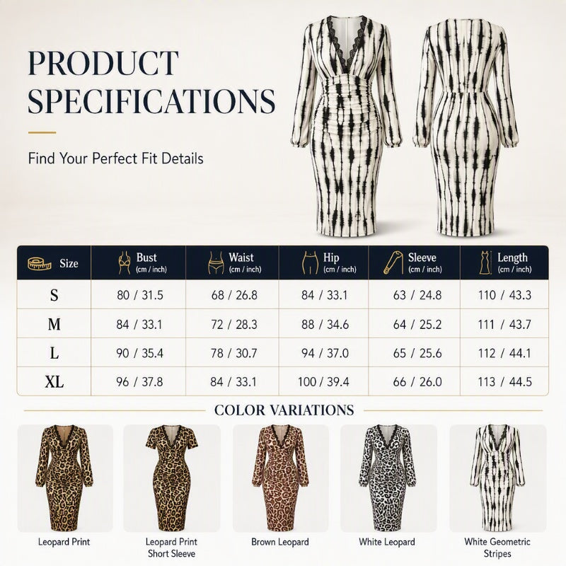 🐆 Wild Elegance | Women’s Lace V-Neck Leopard Midi Dress with Lantern Sleeves