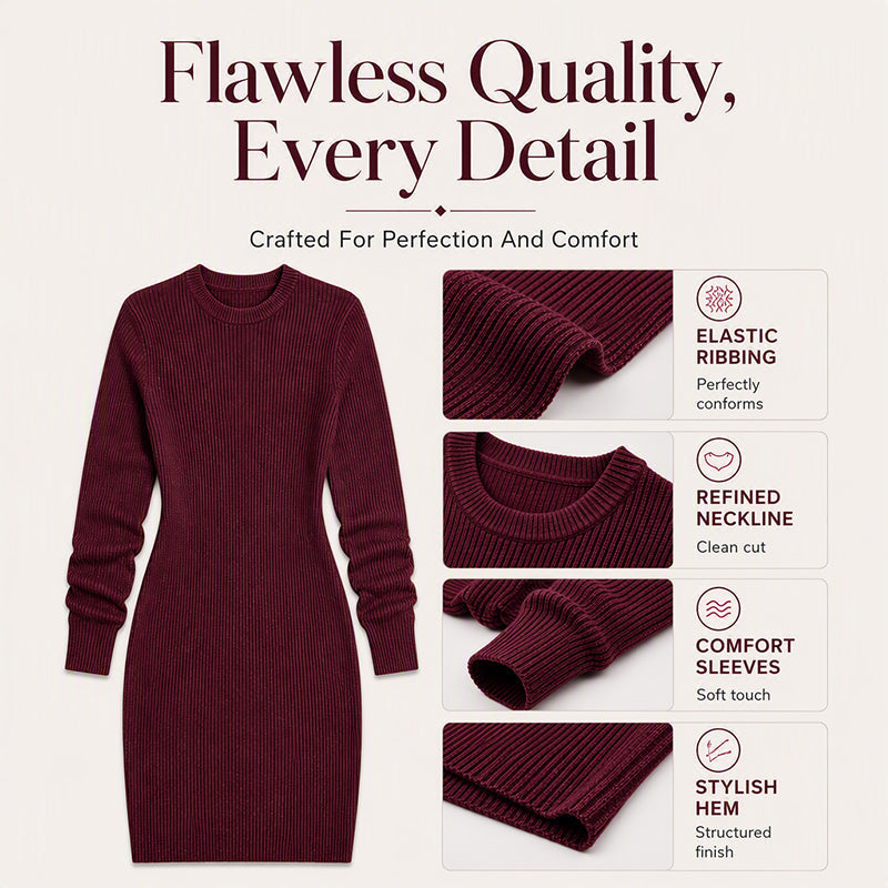✨ Effortless Knit Elegance | Women’s Ribbed Crew-Neck Bodycon Dress