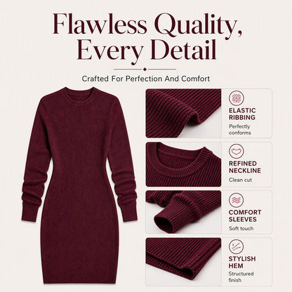 ✨ Effortless Knit Elegance | Women’s Ribbed Crew-Neck Bodycon Dress