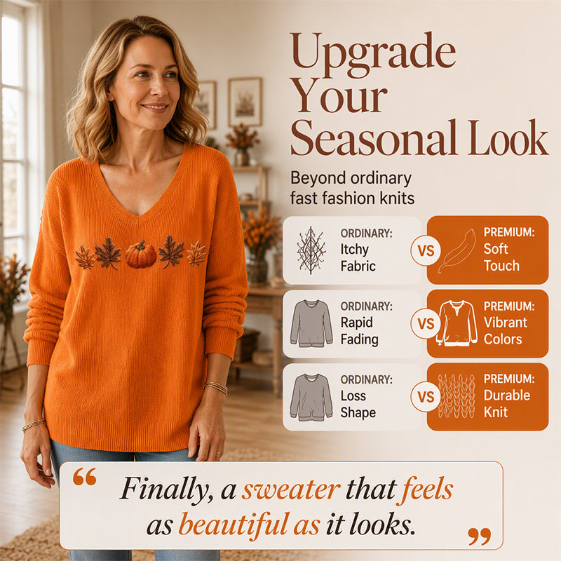 🎃 Playful Seasonal Style | Women’s Pumpkin Print V-Neck Long-Sleeve Top