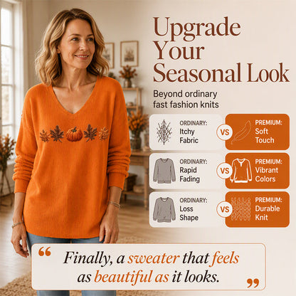 🎃 Playful Seasonal Style | Women’s Pumpkin Print V-Neck Long-Sleeve Top