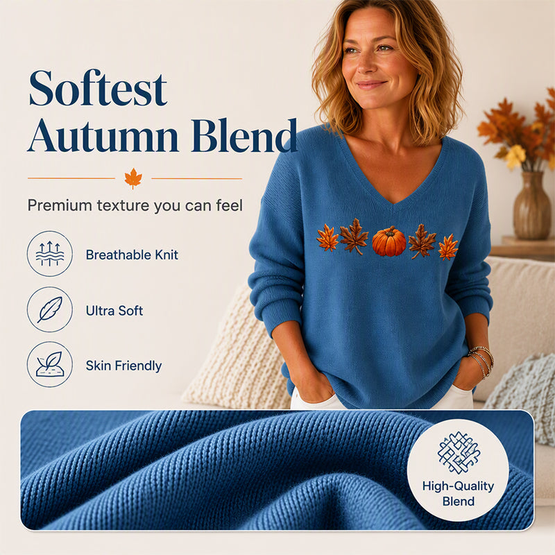 🎃 Playful Seasonal Style | Women’s Pumpkin Print V-Neck Long-Sleeve Top