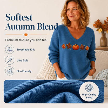 🎃 Playful Seasonal Style | Women’s Pumpkin Print V-Neck Long-Sleeve Top