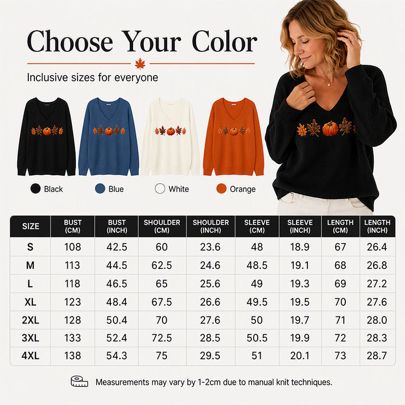 🎃 Playful Seasonal Style | Women’s Pumpkin Print V-Neck Long-Sleeve Top