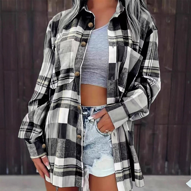 ✨ Timeless Plaid Layering | Women’s Mid-Length Plaid Shirt Jacket