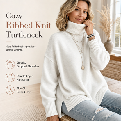 ☁️ Cozy Without the Bulk | Women’s Relaxed Ribbed Turtleneck Sweater