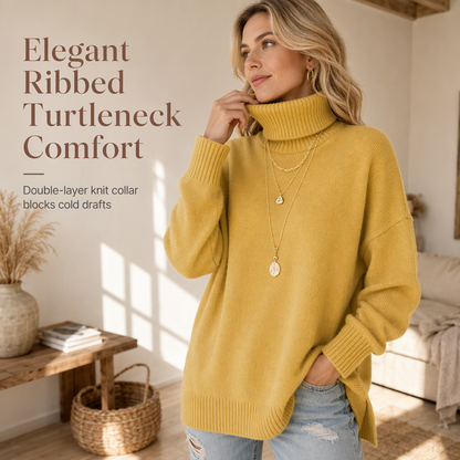 ☁️ Cozy Without the Bulk | Women’s Relaxed Ribbed Turtleneck Sweater