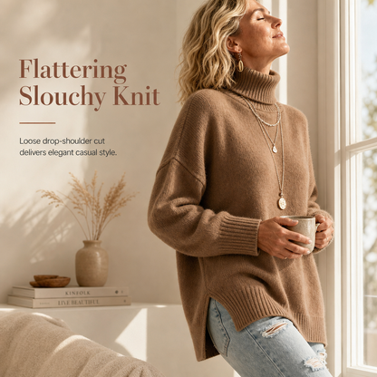 ☁️ Cozy Without the Bulk | Women’s Relaxed Ribbed Turtleneck Sweater