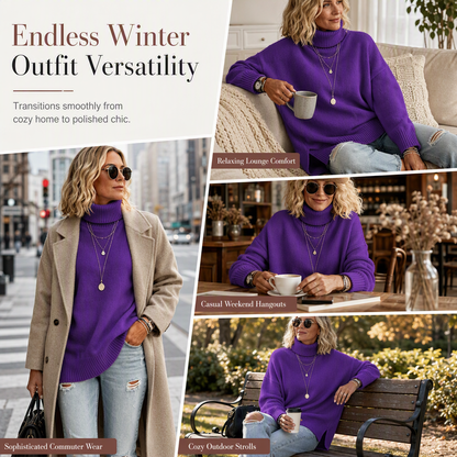 ☁️ Cozy Without the Bulk | Women’s Relaxed Ribbed Turtleneck Sweater